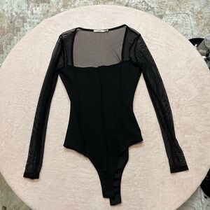Mon Ami Black Sheer Long Sleeve Ribbed Bodysuit